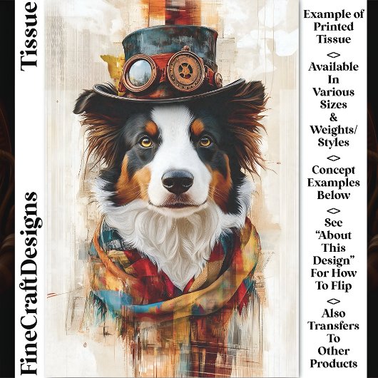 Dapper Steampunk Hond, Top Hat, Sjaal DB1 Decoupag Tissuepapier