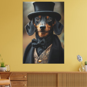 Dapper teckel in elegante Victoriaans kleding Canvas Afdruk