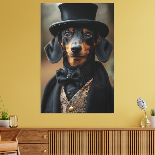 Dapper teckel in elegante Victoriaans kleding Canvas Afdruk (Insitu (Woonkamer))