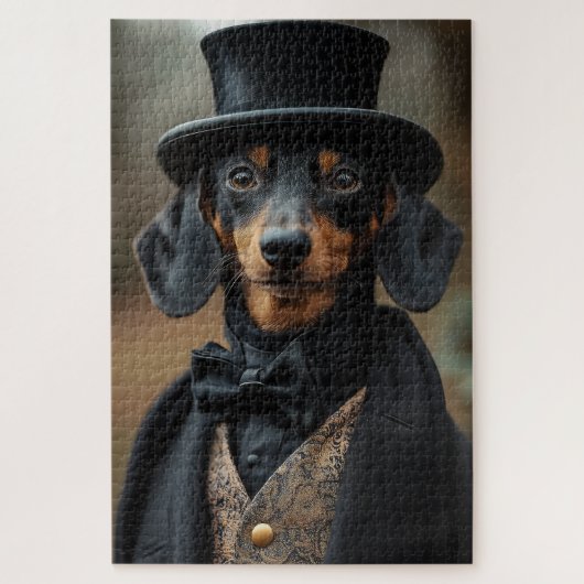 Dapper teckel in elegante Victoriaans kleding Legpuzzel (Verticaal)
