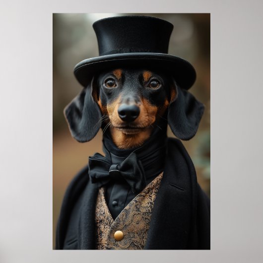 Dapper teckel in elegante Victoriaans kleding Poster (Voorkant)