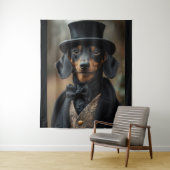 Dapper teckel in elegante Victoriaans kleding Wandkleed (In situ)
