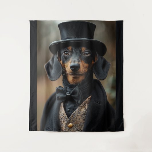 Dapper teckel in elegante Victoriaans kleding Wandkleed (Voorkant)