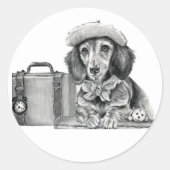 Dapper teckel klaar voor avontuur ronde sticker (Voorkant)