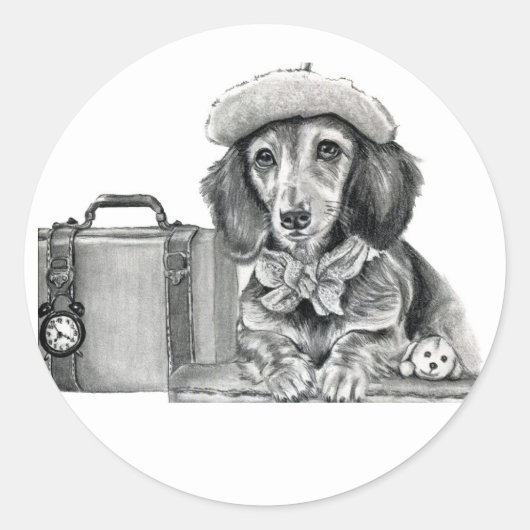 Dapper teckel klaar voor avontuur ronde sticker (Voorkant)