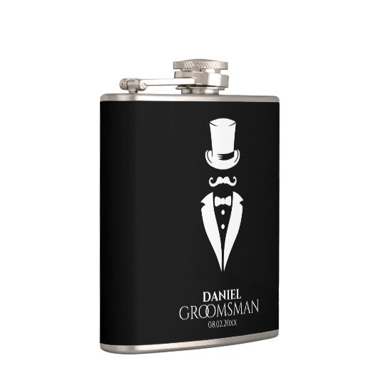Dapper Top-pet Tux Gepersonaliseerde Groomsmen Fla Heupfles (Rechts)