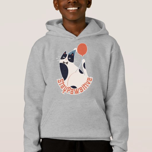 Dapper Tuxedo Cat with Balloon Kids Hoodie (Voorkant)