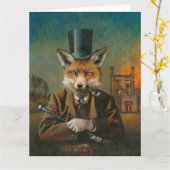 Dapper Victoriaans Fox Grote Groeten Kaart (Gele Bloem)