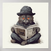 Dapper Whiskers: Geschikte kat die de krant leest Poster (Voorkant)