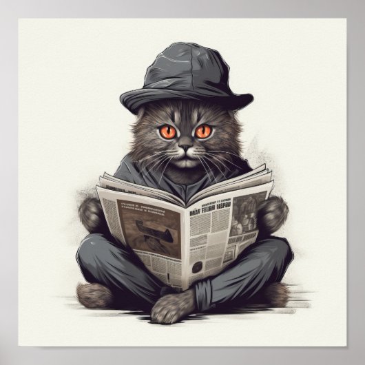 Dapper Whiskers: Geschikte kat die de krant leest Poster (Voorkant)