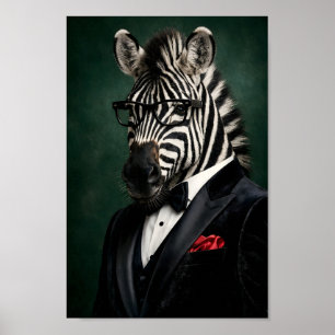 Dapper Zebra in Zwarte Fluwelen Smoking en Lezend Poster