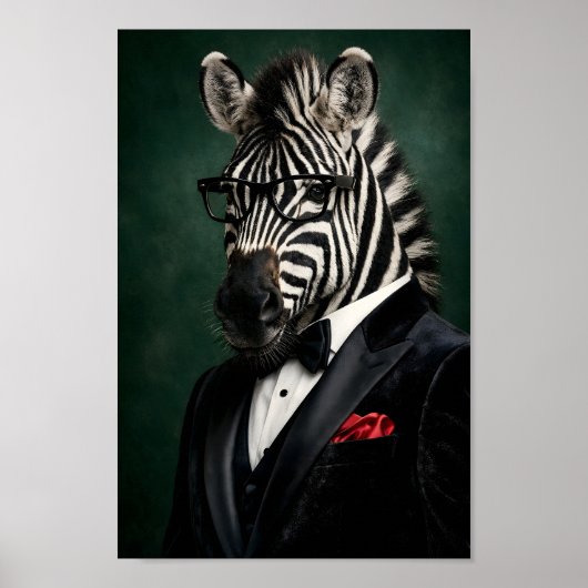 Dapper Zebra in Zwarte Fluwelen Smoking en Lezend Poster (Voorkant)