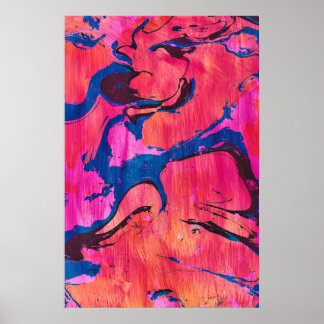 Dappere 1 Rood Blauw Ebru Stijl Abstracte Kunstpri Poster