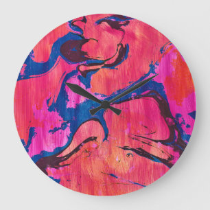 Dappere 1 Rood Blauw Ebru Stijl Abstracte Wandklok