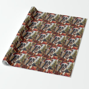 Dappere Boston Terrier-hond Kerstcadeau Cadeaupapier