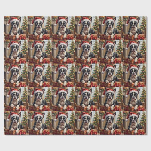 Dappere Boston Terrier-hond Kerstcadeau Cadeaupapier (Vlak)