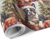 Dappere Boston Terrier-hond Kerstcadeau Cadeaupapier (Rol Hoek)