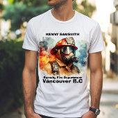 Dappere brandweerman in actie te midden van wervel t-shirt