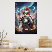 Dappere Corgi Ridder | Fantasy Cute Pantser Poster (Keuken)