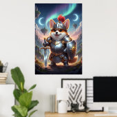 Dappere Corgi Ridder | Fantasy Cute Pantser Poster (Thuiskantoor)