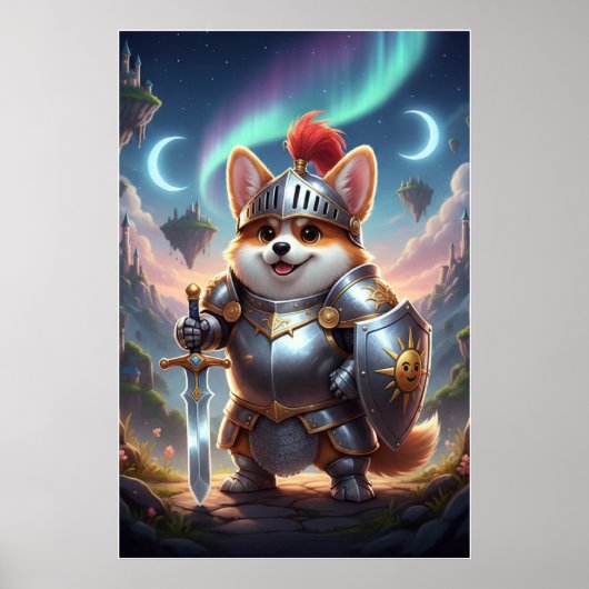 Dappere Corgi Ridder | Fantasy Cute Pantser Poster (Voorkant)