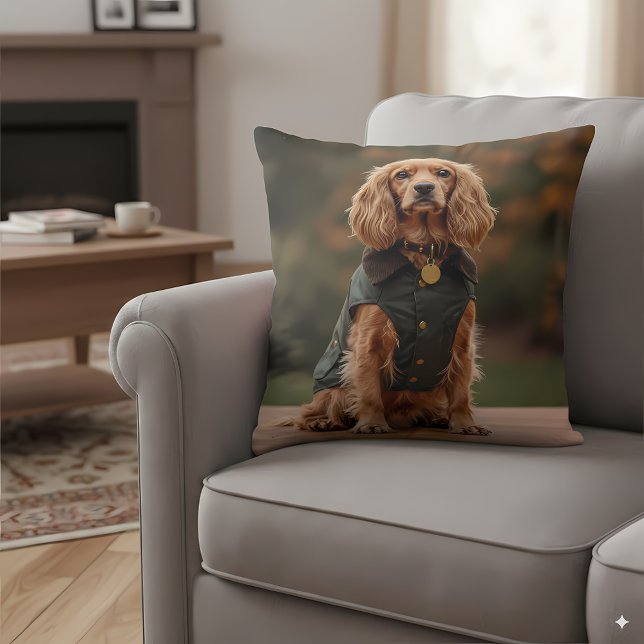 Dappere Dachshund in Groene Jas Kussen (Creator heeft geüpload)