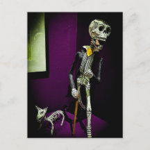 Dappere Día de los Muertos-skelet met hond