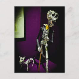 Dappere Día de los Muertos-skelet met hond Briefkaart