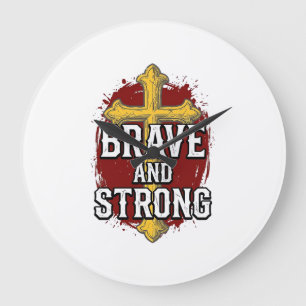 Dappere en Sterke Vintage Kruis Shirt Ontwerp_1 Grote Klok