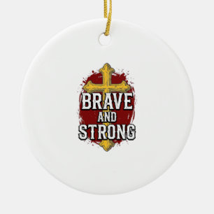 Dappere en Sterke Vintage Kruis Shirt Ontwerp_1 Keramisch Ornament