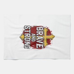 Dappere en Sterke Vintage Kruis Shirt Ontwerp_1 Theedoek