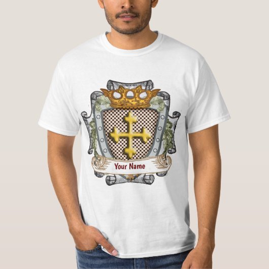 Dappere familiewapen achternaam t-shirt (Voorkant)