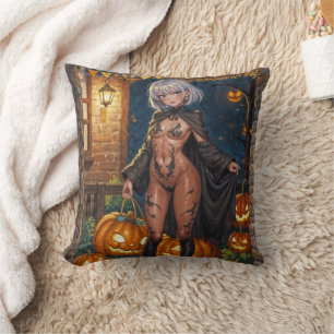 Dappere Halloween Meisje Trick or Treat Bodypainti Kussen