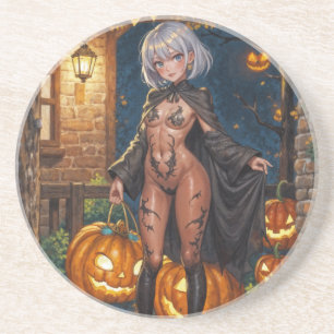 Dappere Halloween Meisje Trick or Treat Bodypainti Zandsteen Onderzetter