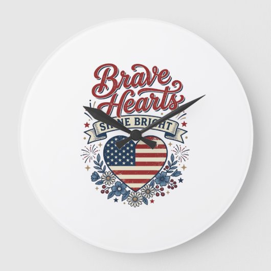 Dappere Harten Patriottisch Vintage Bloemendesign Grote Klok (Voorkant)