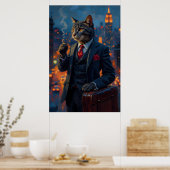 Dappere Kat in Pak Grappig Dierenportret Poster (Keuken)