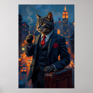 Dappere Kat in Pak Grappig Dierenportret Poster
