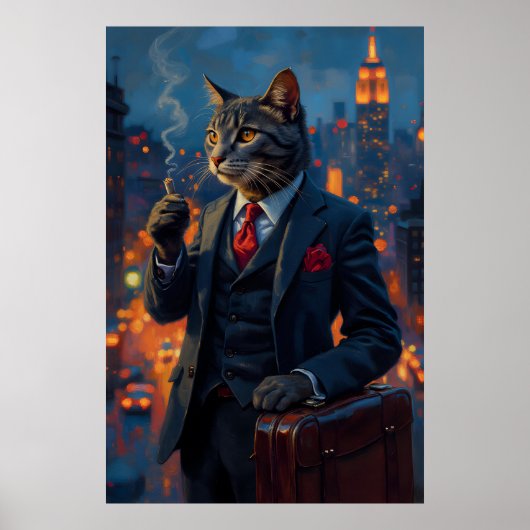 Dappere Kat in Pak Grappig Dierenportret Poster (Voorkant)