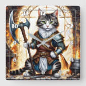 Dappere Kattenkrijger in middeleeuwse pantser Vierkante Klok (Voorkant)