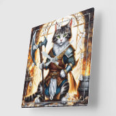 Dappere Kattenkrijger in middeleeuwse pantser Vierkante Klok (Hoek)