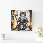 Dappere Kattenkrijger in middeleeuwse pantser Vierkante Klok (Huis)