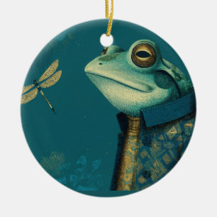 Dappere Kikker & Libel - Surrealistisch Vintage Di Keramisch Ornament