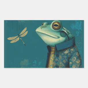 Dappere Kikker & Waterjuffer - Surrealistisch Vint Rechthoekige Sticker