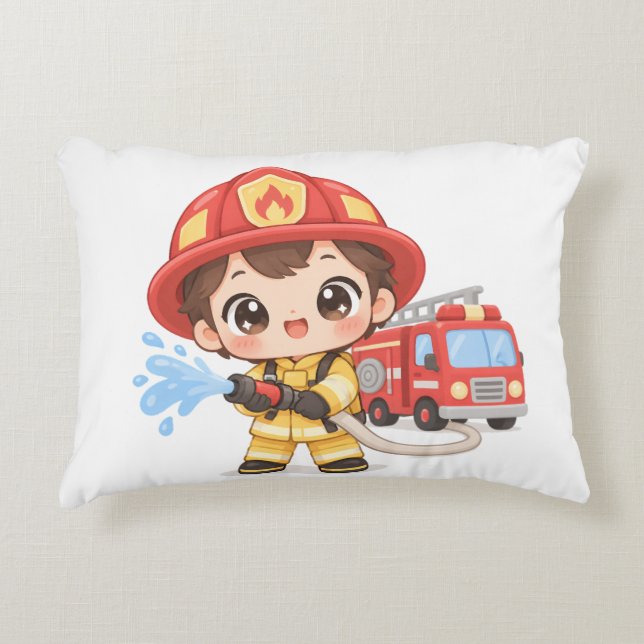 Dappere Kleine Brandweerman Accent Kussen (Voorkant)