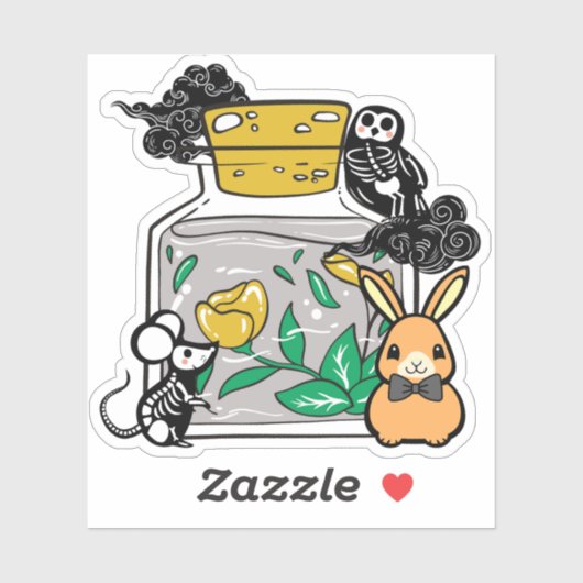 Dappere Konijn en Skelet Gezellen Sticker (Vel)