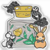 Dappere Konijn en Skelet Gezellen Sticker (Voorkant)