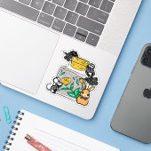 Dappere Konijn en Skelet Gezellen Sticker (Laptop met iPhone)