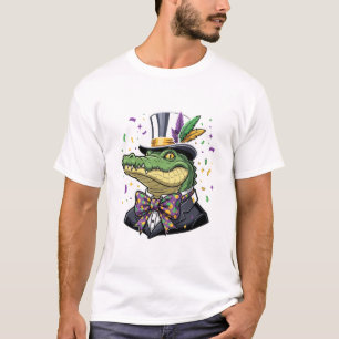 Dappere Mardi Gras-alligator in smoking en hoed T-shirt