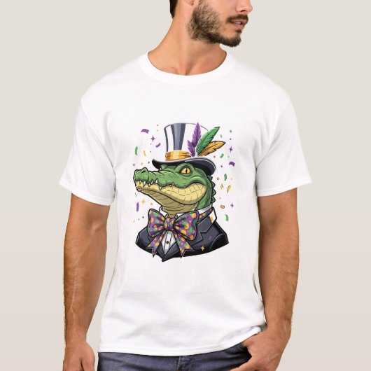 Dappere Mardi Gras-alligator in smoking en hoed T-shirt (Voorkant)