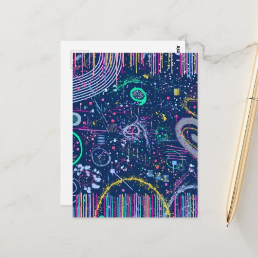 Dappere Ontdekkingsreiziger: Abstract Maximalisme Briefkaart (Voorkant / Achterkant in situ)